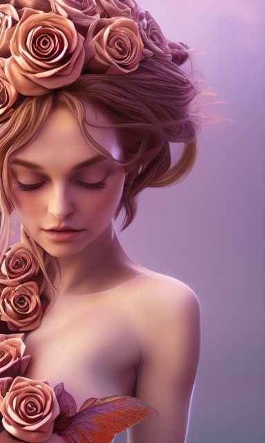 Elegant Phoenix, Woman, and Rose in Hyperrealism