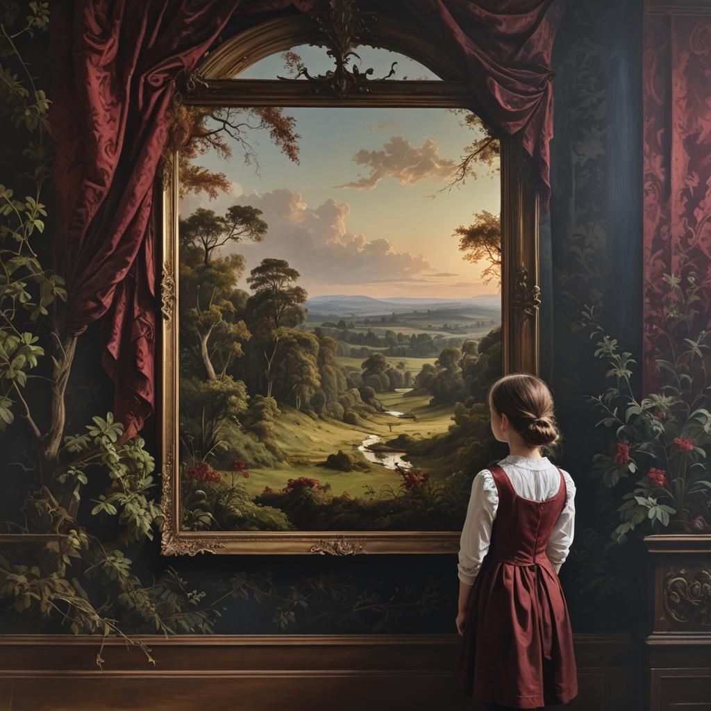 Girl Gazing at Victorian Landscape Painting