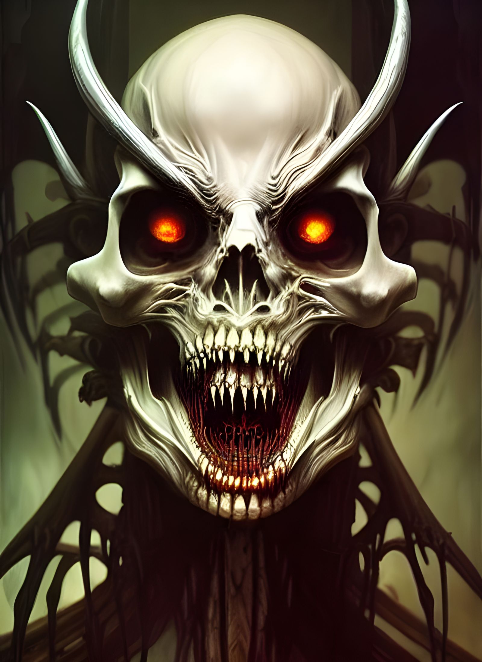 Undead Demon Portrait with Burning Horns
