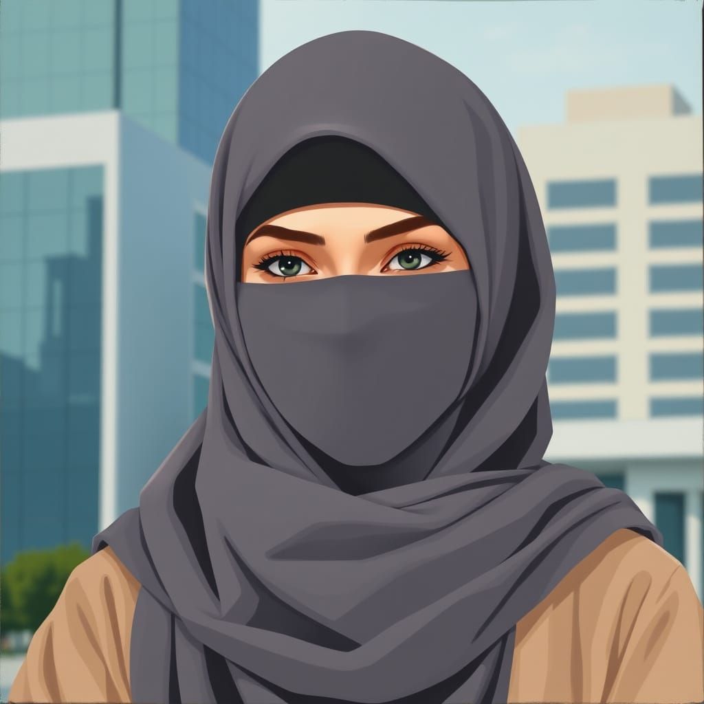 Minimalist Painting of a Niqabi Woman in City