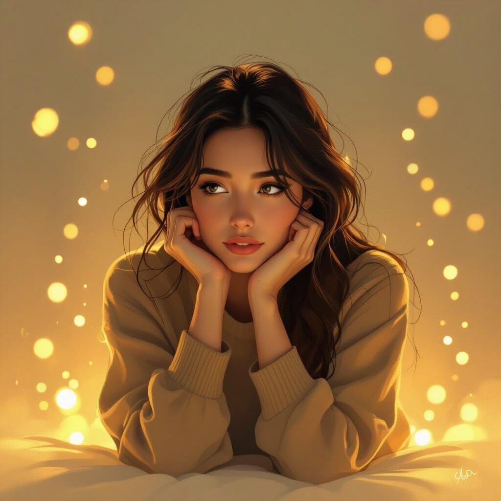 Woman in Golden Light: Ethereal Illustration