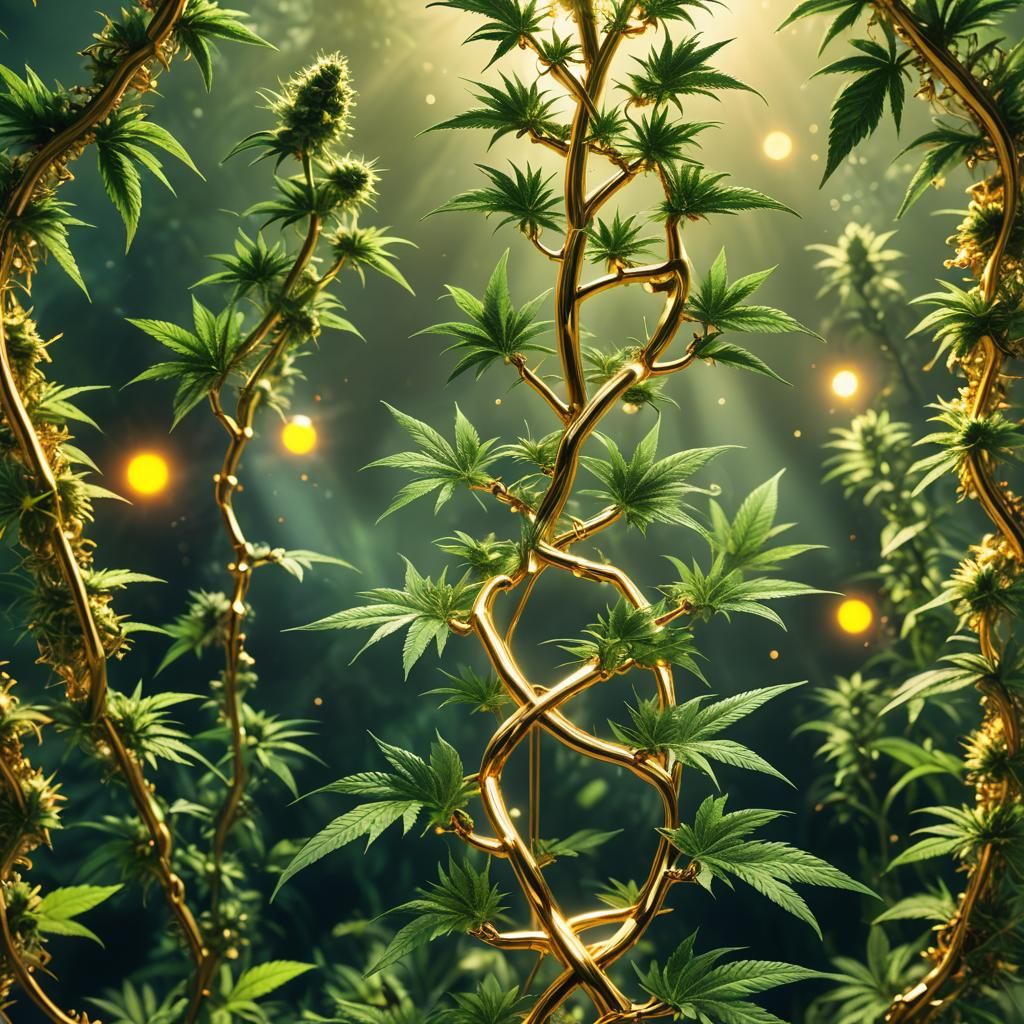 Golden Cannabis DNA Strand Matte Painting
