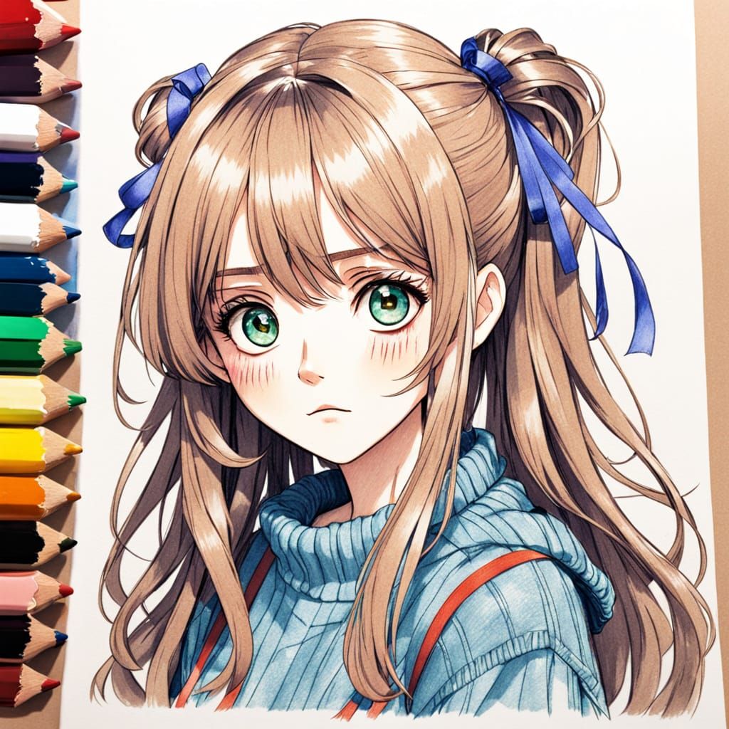 Expressive Anime Girl in Calm Mood