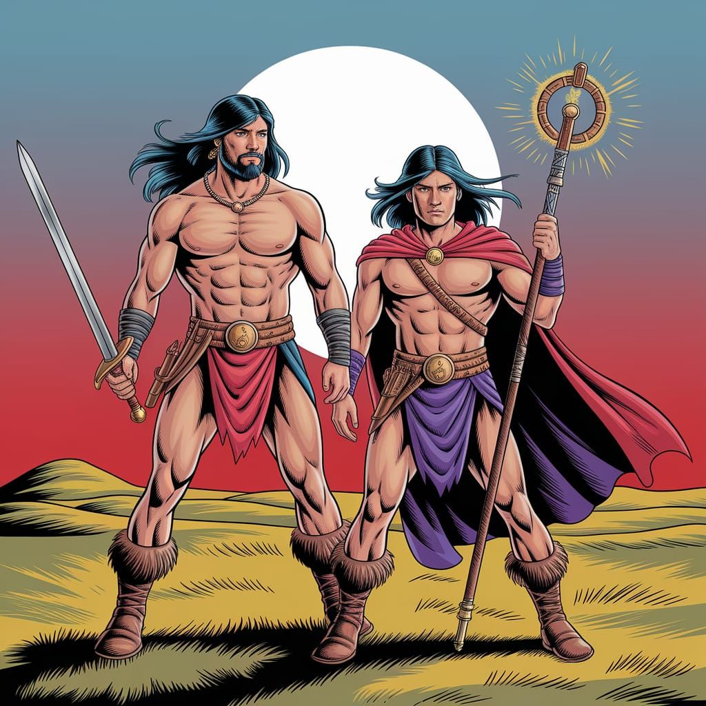 Conan and Wizard Friend in Epic Fantasy Art
