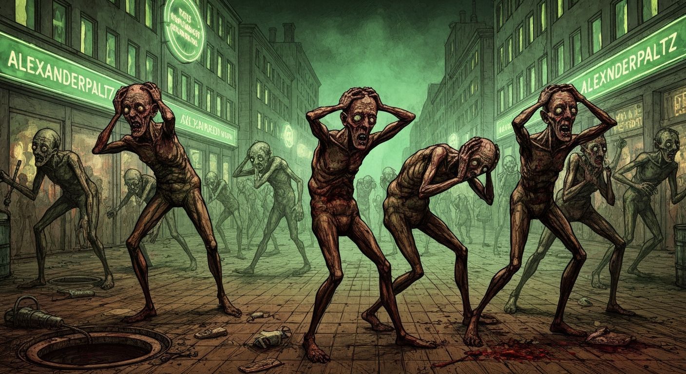 Dada Satire Scene of Alexanderplatz at Night