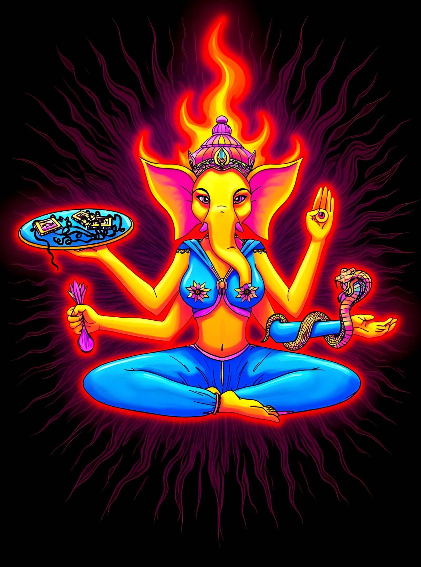 Psychedelic Aura of Flames and Dark Shrubbery