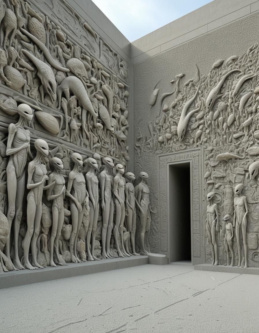 Monumental Alien Relief Wall with Hidden Chambers
