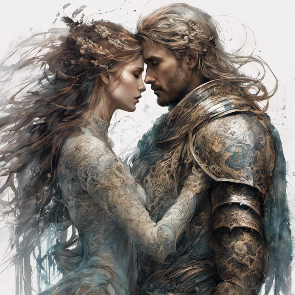 Moonlit Embrace: Knight and Enchantress in Fantasy Art