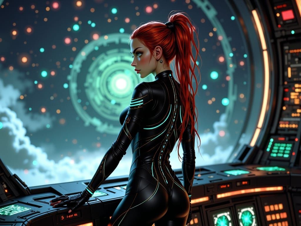 Lone Space Commander Gazing at Nebula in Cinematic Style