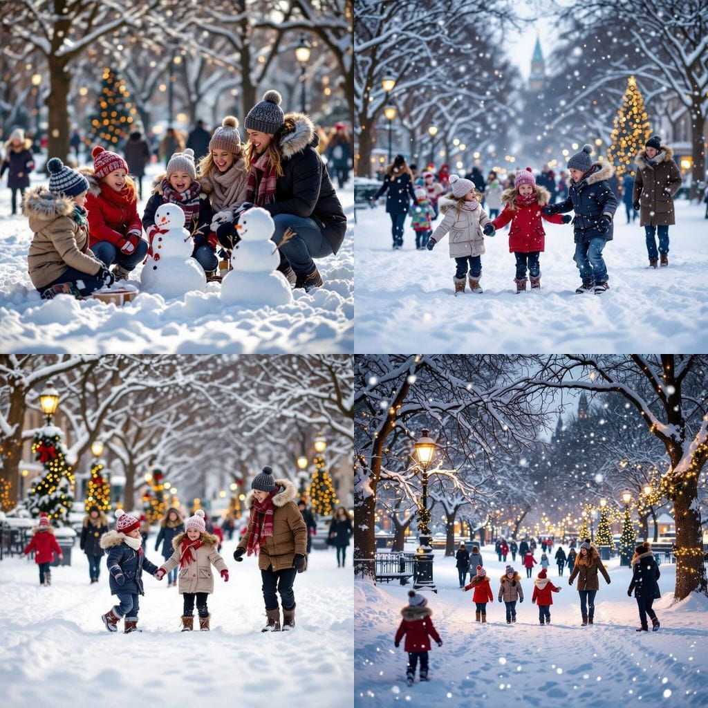 Festive Christmas Snow Scene in London Park