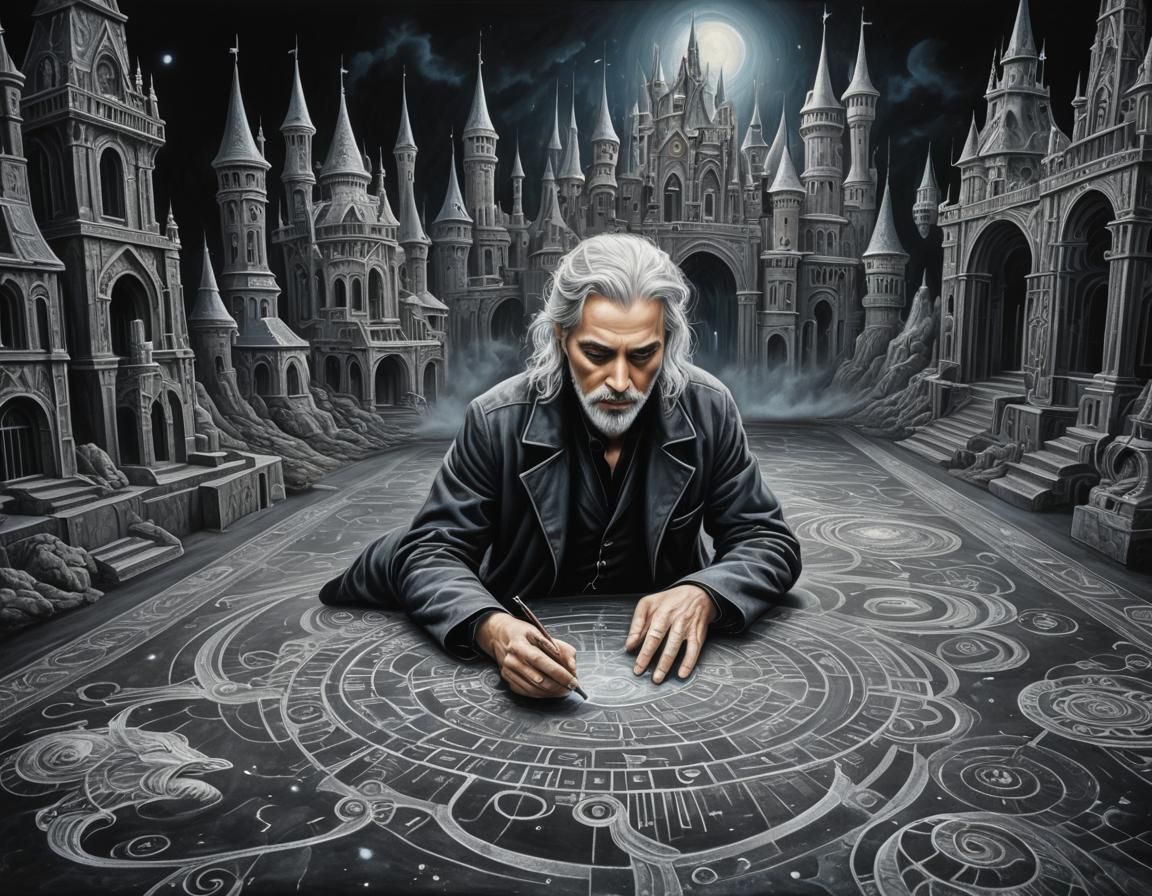 Mystical Chalk Artist in a Surreal Dreamscape