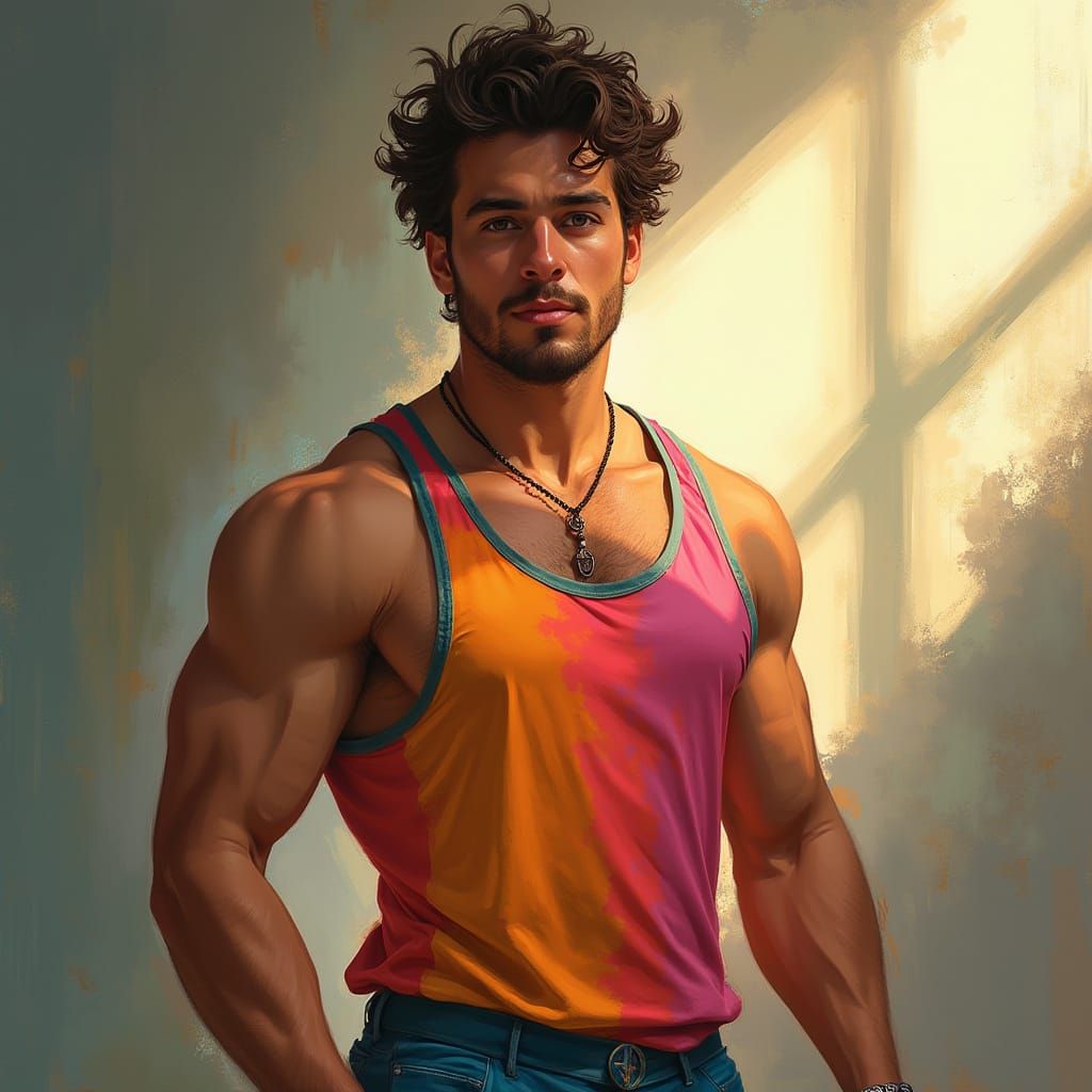 Confident Man in Colorful Singlet, Digital Art
