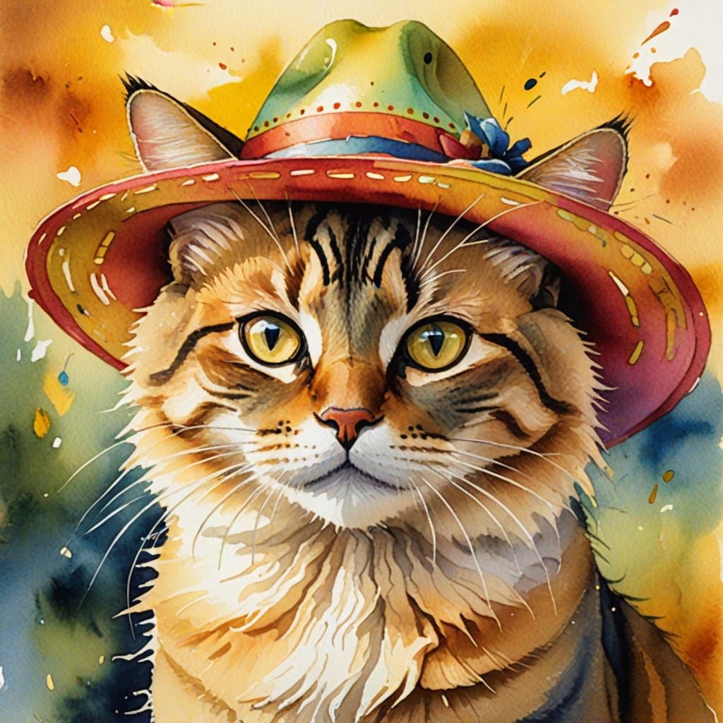 Impressionistic Watercolor Cats in Sombreros