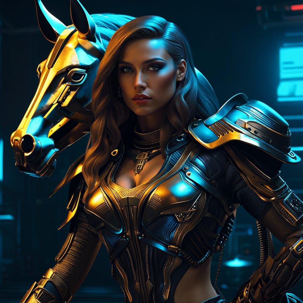 Cyberpunk Centaur: Detailed 3D Rendered Masterpiece