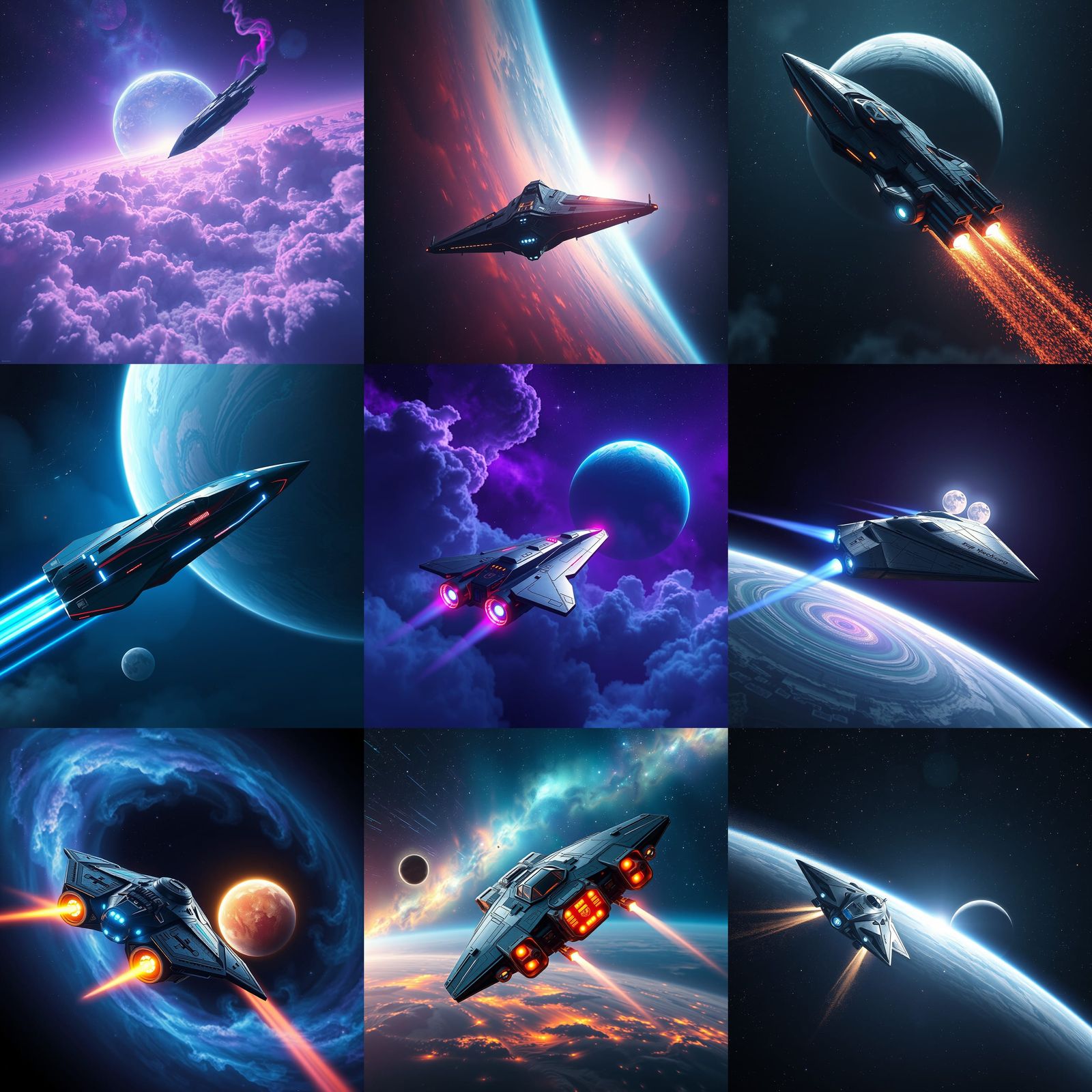 Spaceship Flying to New Planet: Detailed Matte Painting