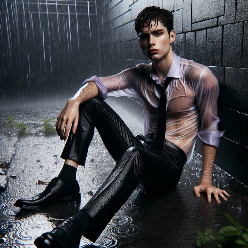 Brooding Vampire in Rain, Cinematic Dark Scene