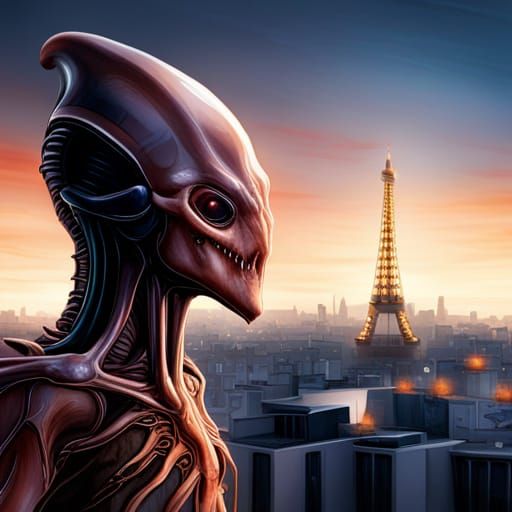 Xcom sectoid on a roof terrace in paris.