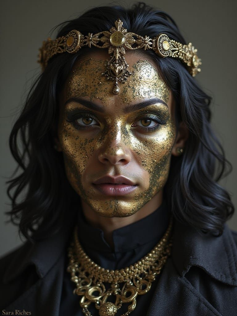 Gilded Goth Male Portrait in Mixed Media