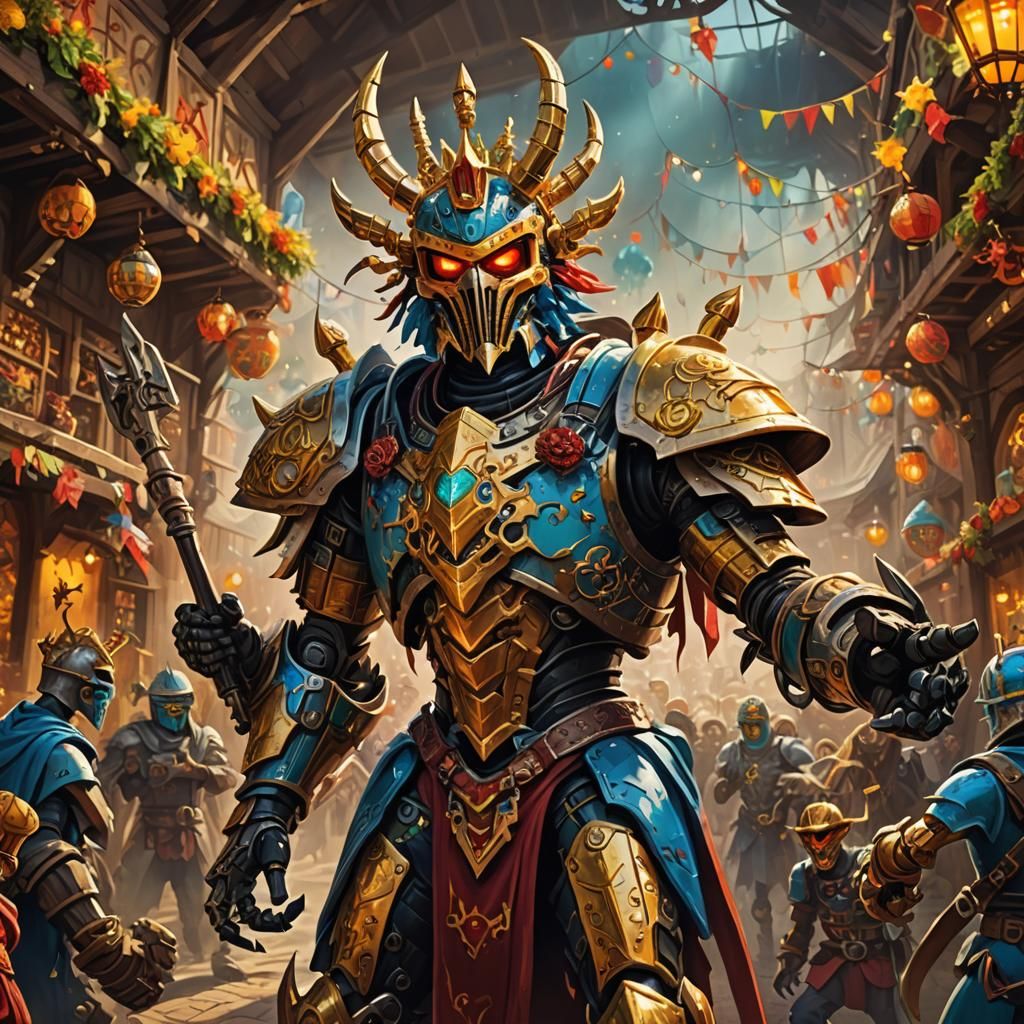 Oktoberfest Djinn with Bionicle Mask in Fantasy Oil Painting
