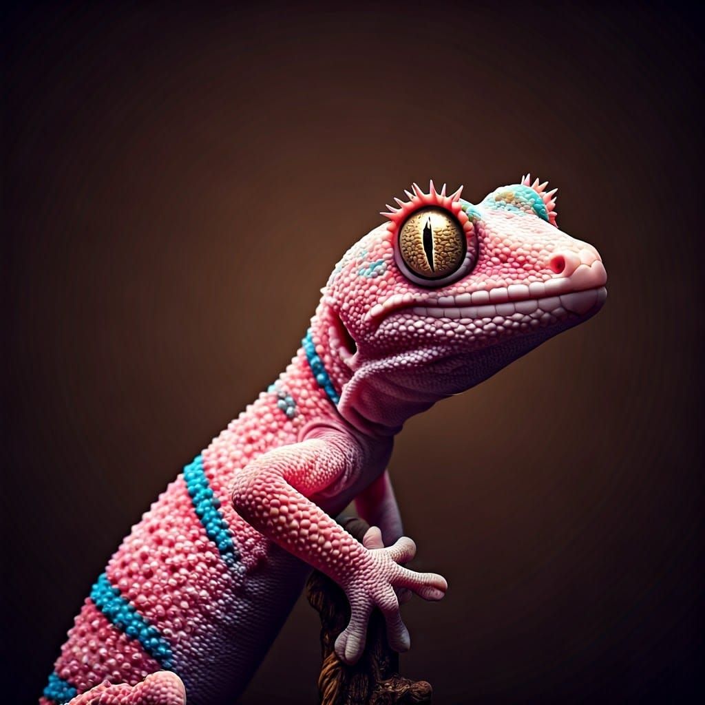 Whimsical Pink Gecko in Film Noir Style