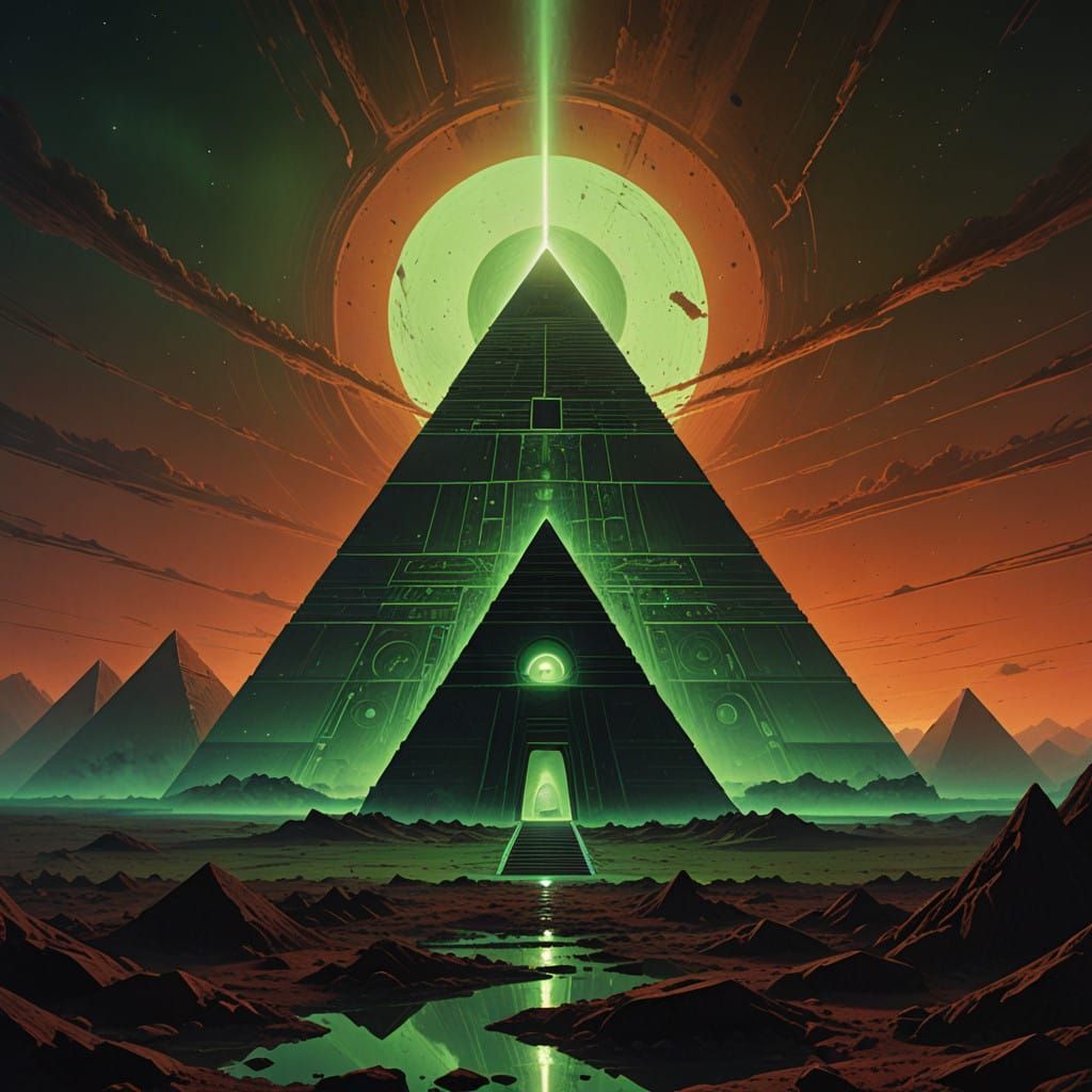 Surreal Glass Pyramid Radiates Ethereal Energy Under Starry...