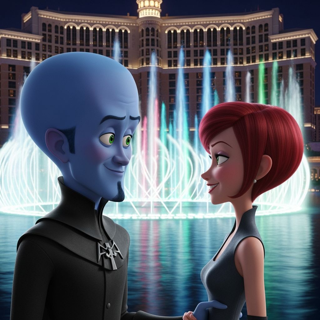 Megamind and Roxanne at Bellagio Fountains