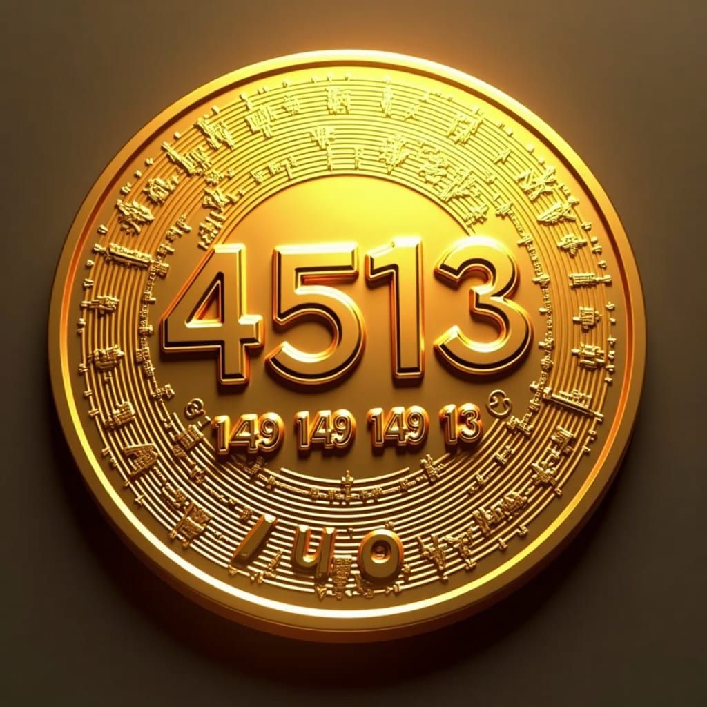 Golden Coin with Numerals in Anime Art Style