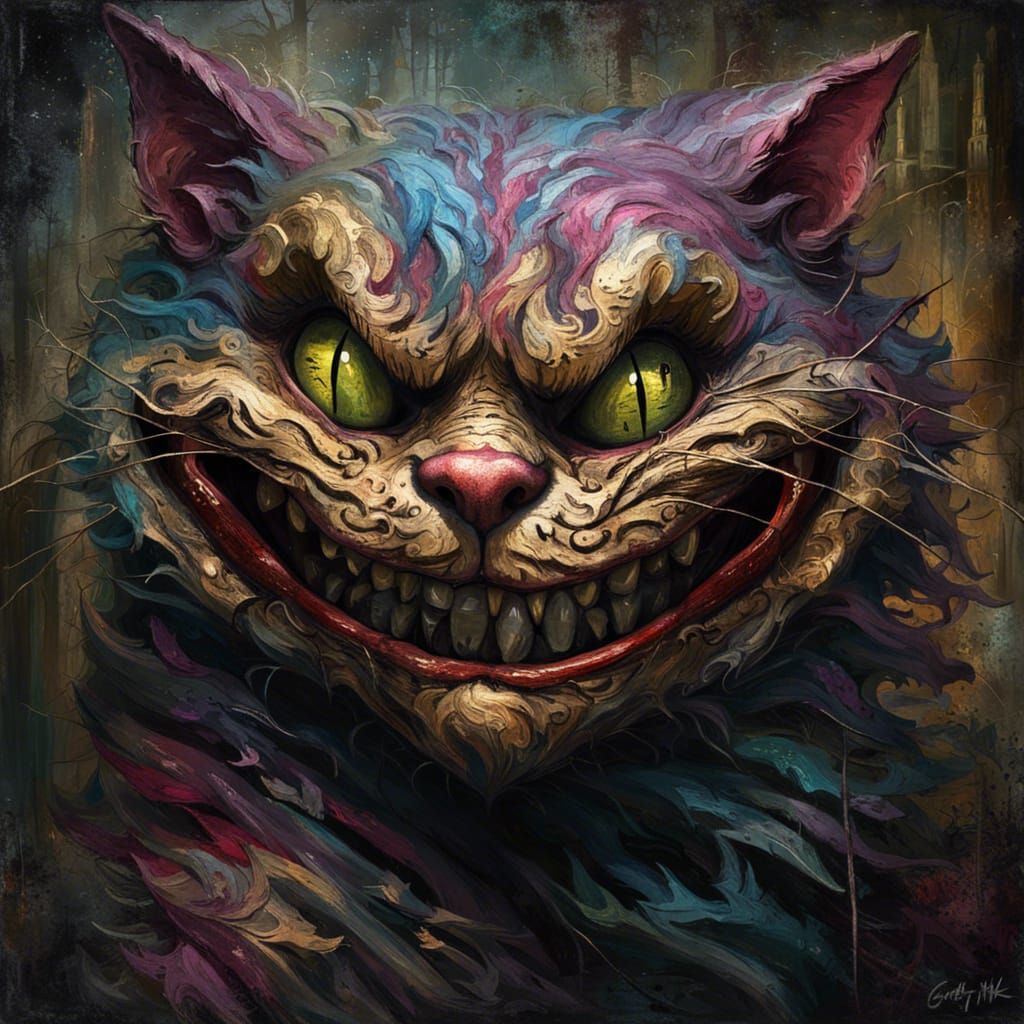 Grotesque Cheshire Cat: Impressionist Impasto Masterpiece