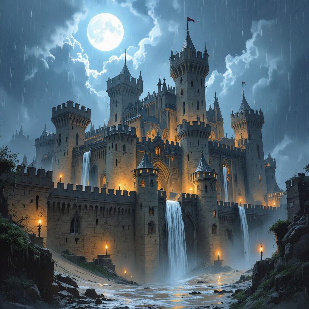 Dornish Castle at Night in Dramatic Gothic Fantasy Style
