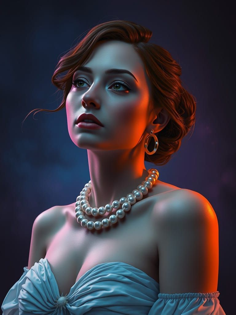 Elegant Woman in Deep Blues and Purples