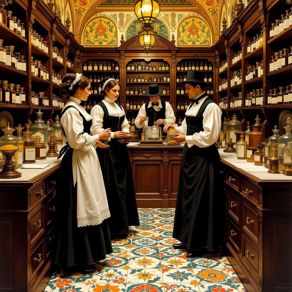 Vintage Spanish Apothecary in Alphonse Mucha Style