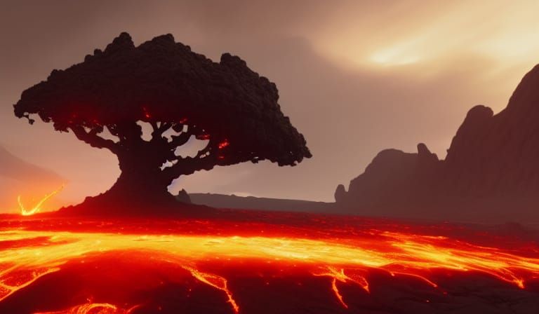 Lava Field Tree: Dark Fantasy Concept Art