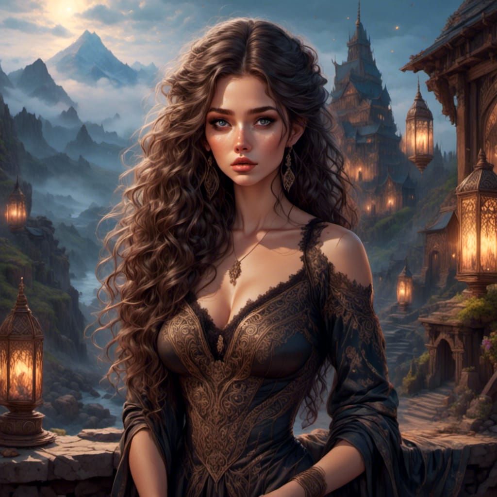 Beautiful Vixen at Temple Entrance in Twilight Lighting