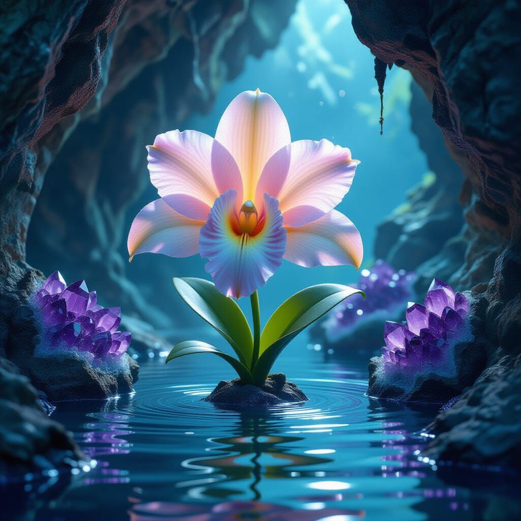 Opalescent Orchid in Mercury Grotto: Digital Matte Painting