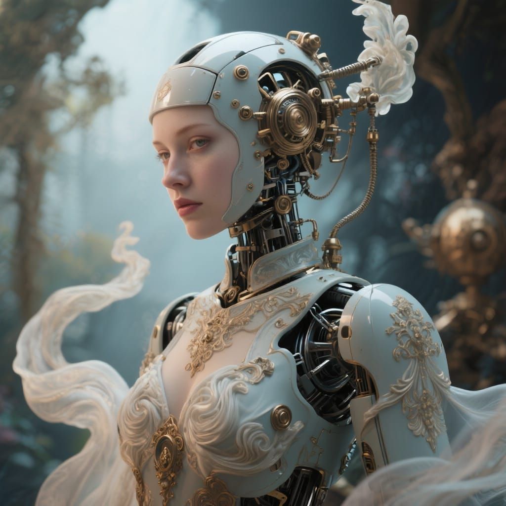 Steampunk Robot with Classical Fantasy Aesthetic