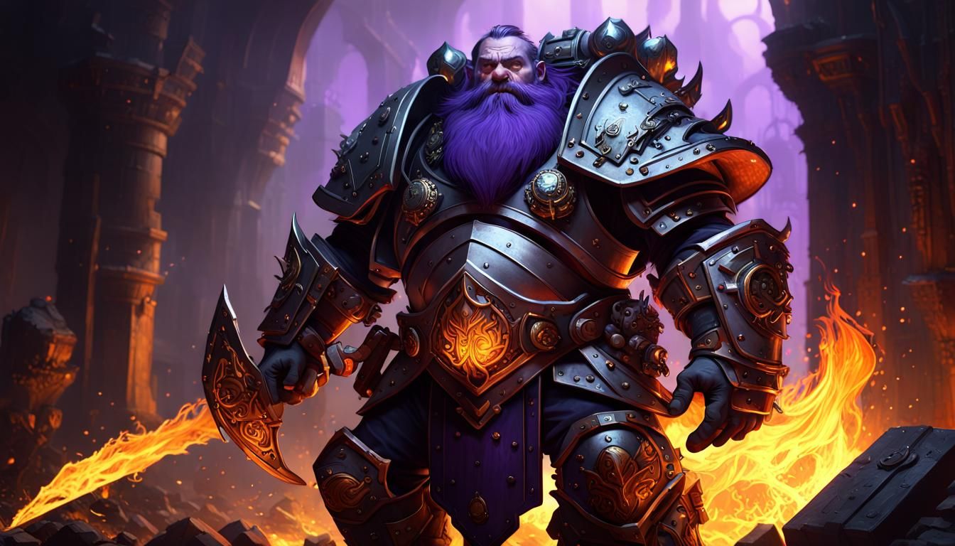 Armored Chaos Dwarf in Dark Fantasy Landscape