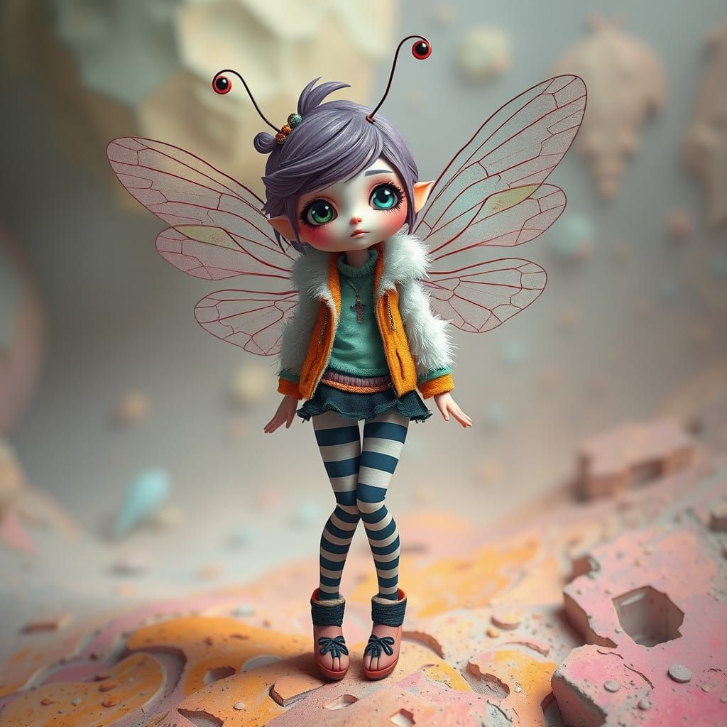Surreal Whimsy with Gossamer Wings and Bold Stripes