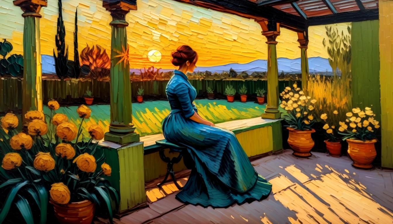 Woman on Verandah: Impasto Oil Painting