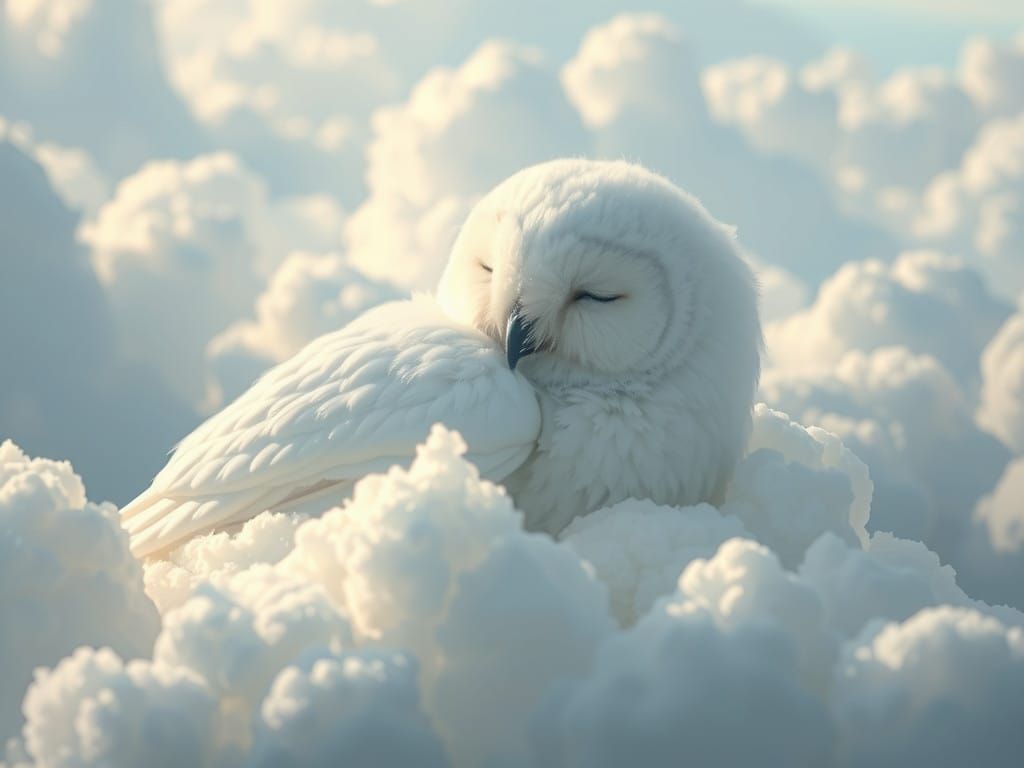 Surreal Owl Slumbers in Dreamy Cloudscape