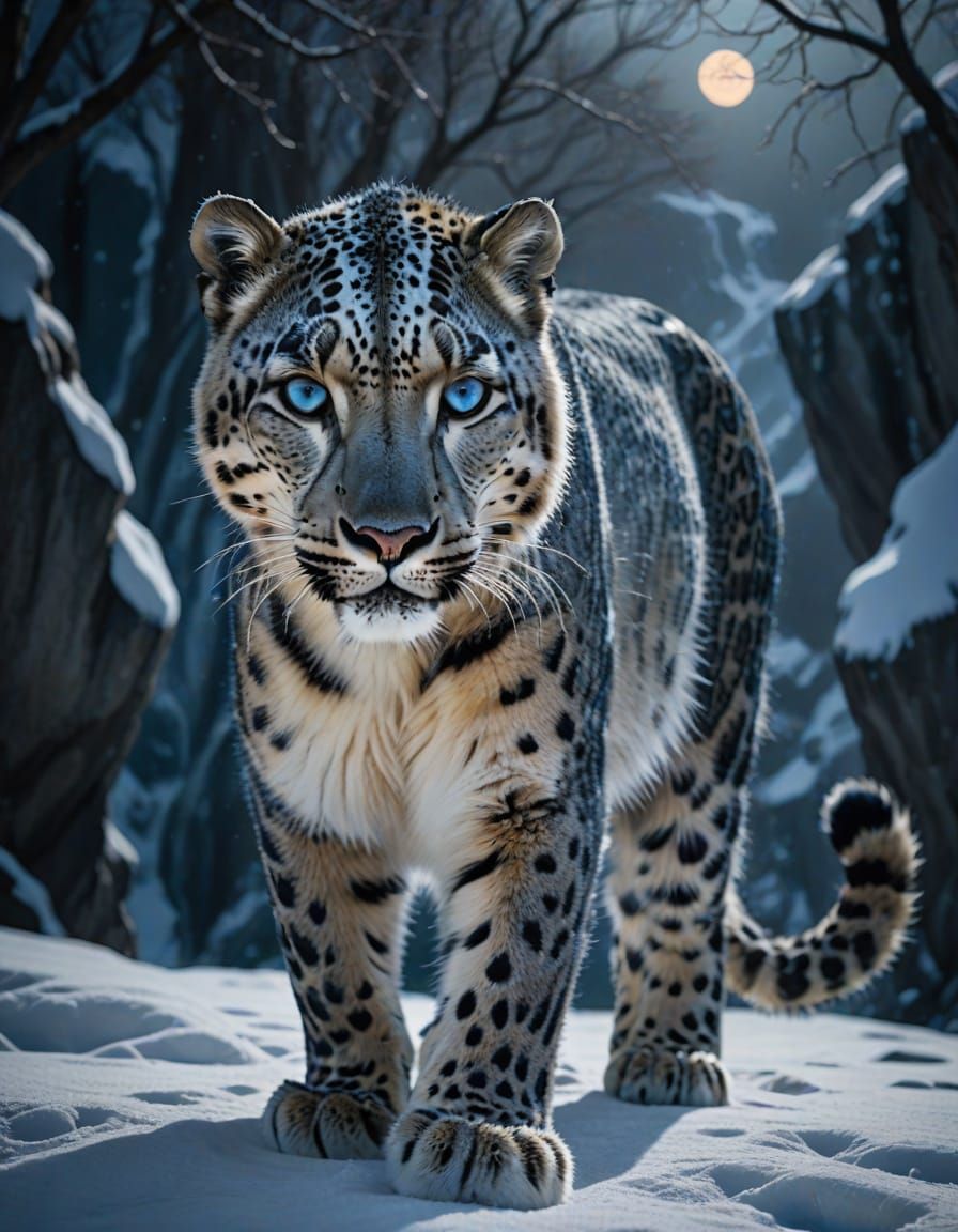 Majestic Snow Leopard in Frozen Dreamscape