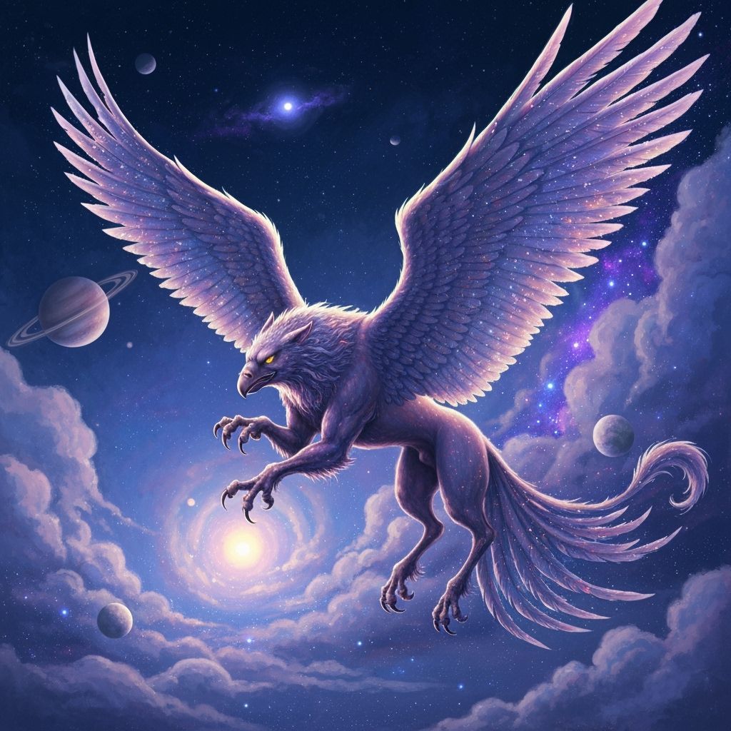 Griffin Soaring Through Nebulae, Ethereal Art