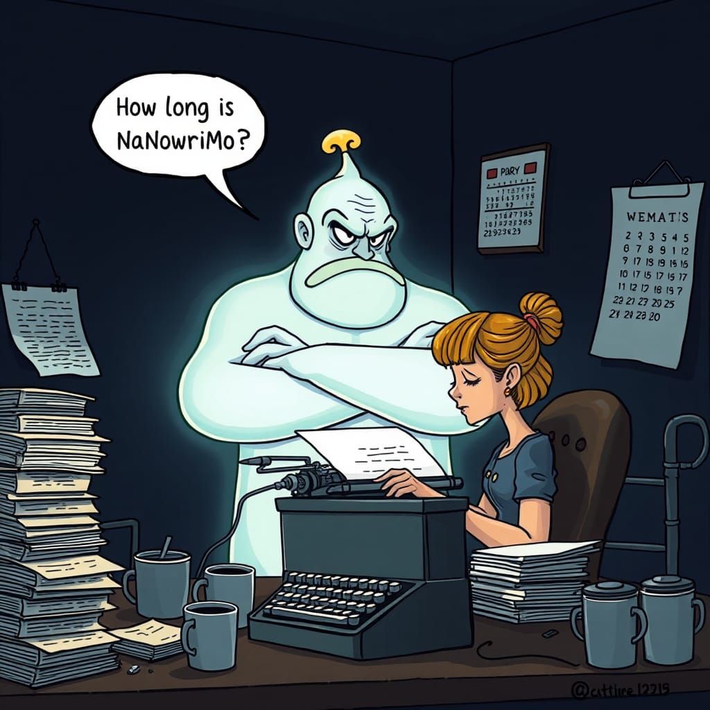 Grumpy Genie Asks About NaNoWriMo in Comic Book Style