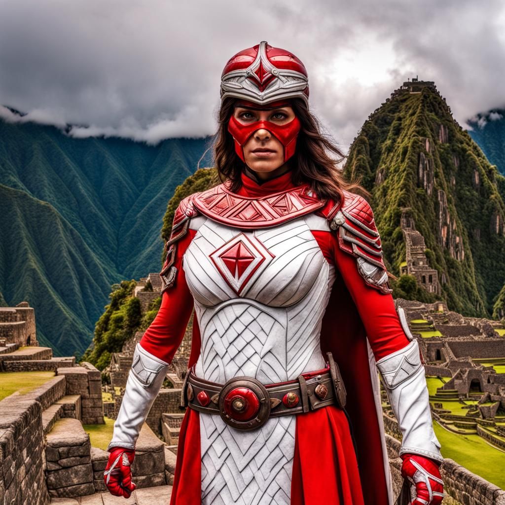 Peruvian Superheroine in Machu Picchu Citadel