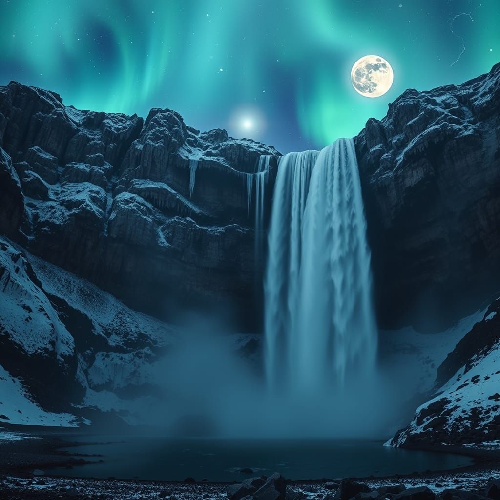 Aurora Borealis over Icelandic Waterfall in 8K