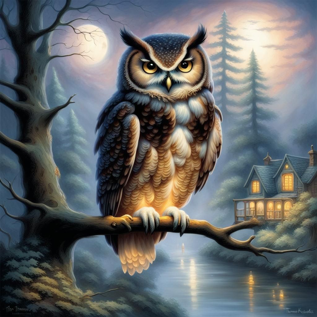 Ethereal Owl in Moonlight Fantasy Landscape