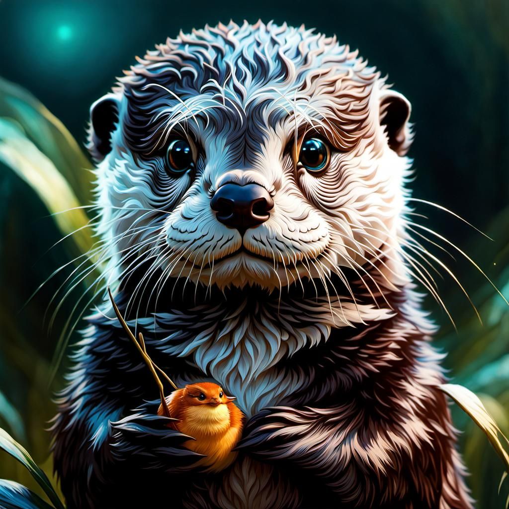 Otter and Robin Fairytale Masterpiece in Fantasycore Style