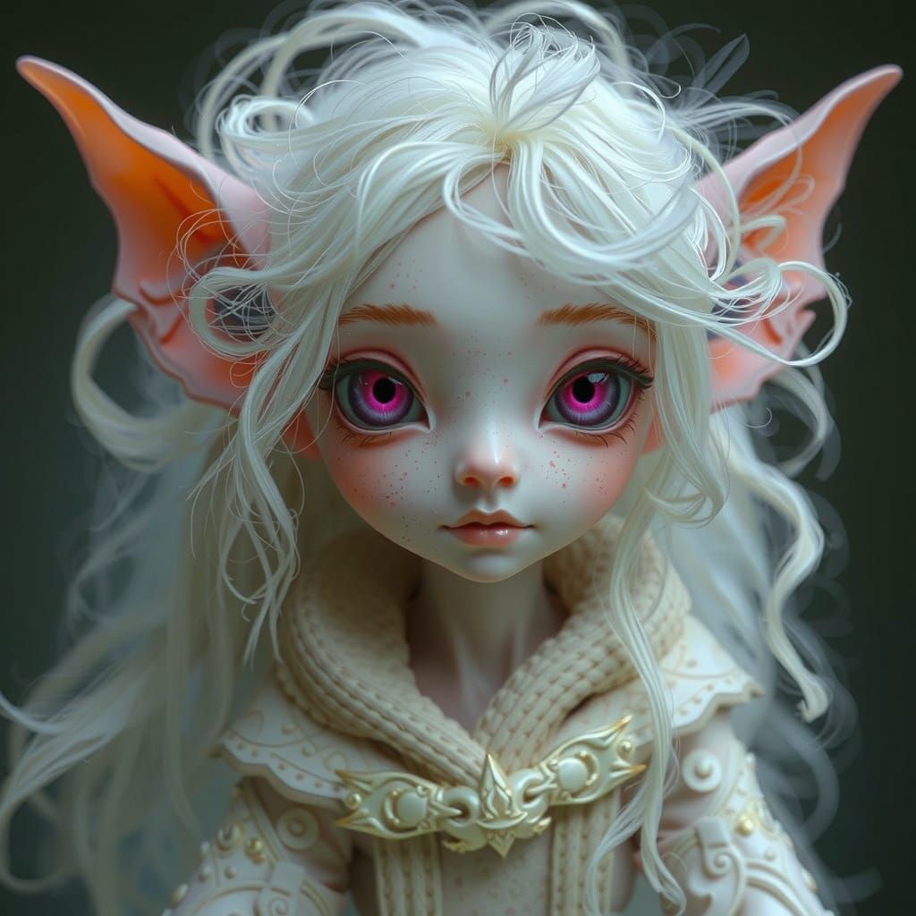 Albino Elf with Pink Eyes in Dark Fantasy Style