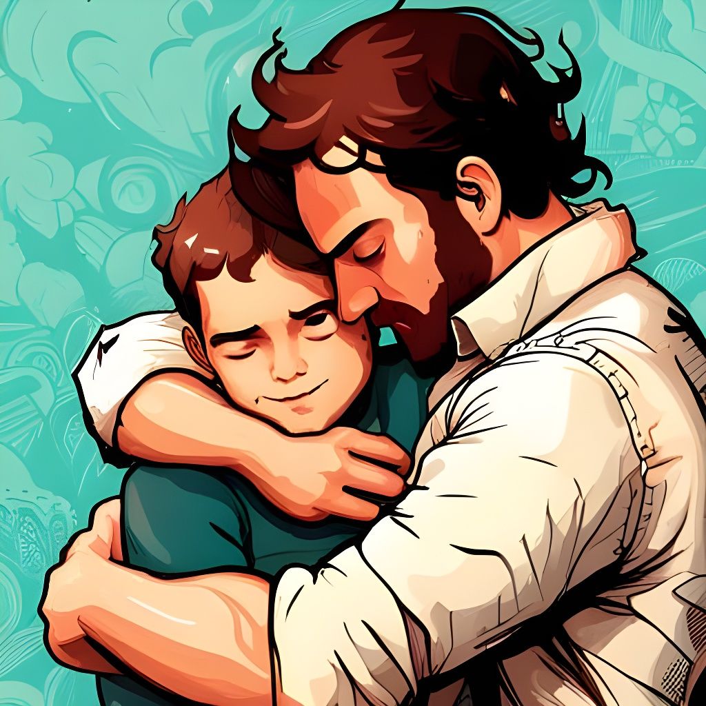 Touching Father-Son Embrace in Detailed Digital Art