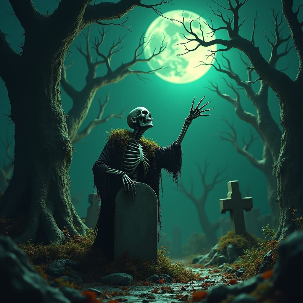 Eerie Corpse Emerges in Haunted Graveyard, Matte Painting