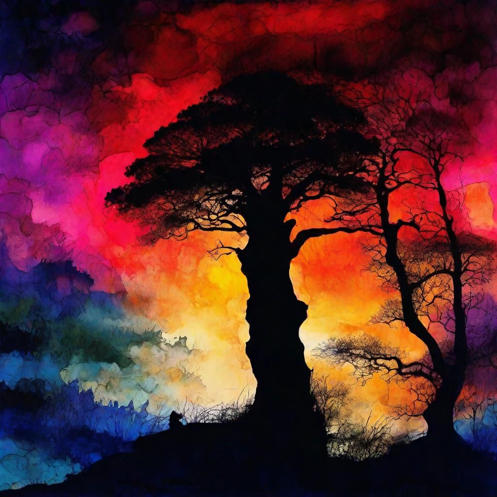 Grimdark Silhouette Landscape in Pre-Raphaelite Style